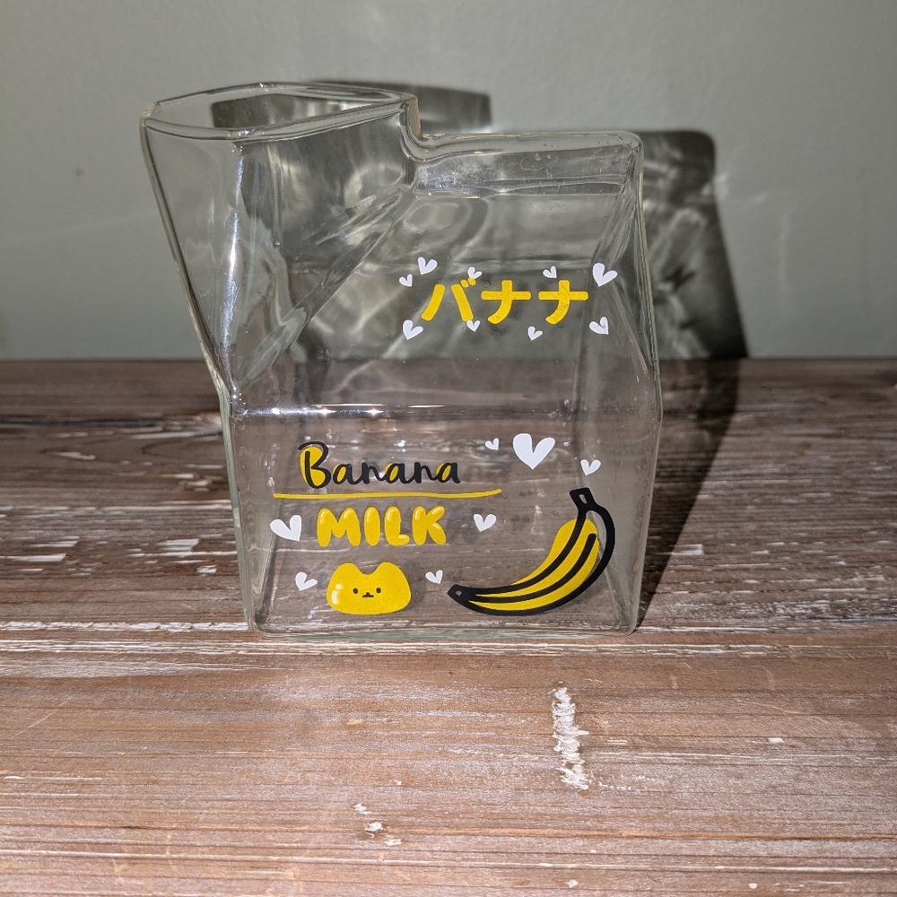 UYU banana milk kitty glass carton